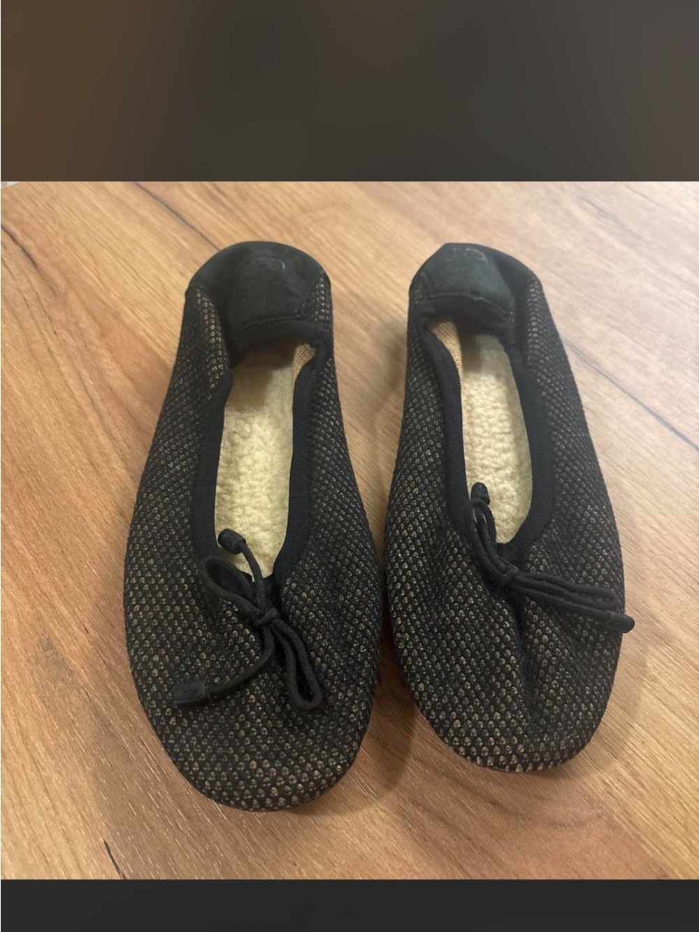 UGG Black Knit Ballet Flats with Shearling Insole